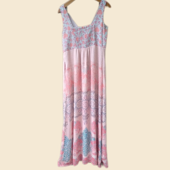 Soft Surroundings Guadalupe Maxi Boho Beach Hawaii Pink Teal Tassle Dres… - Picture 3 of 14